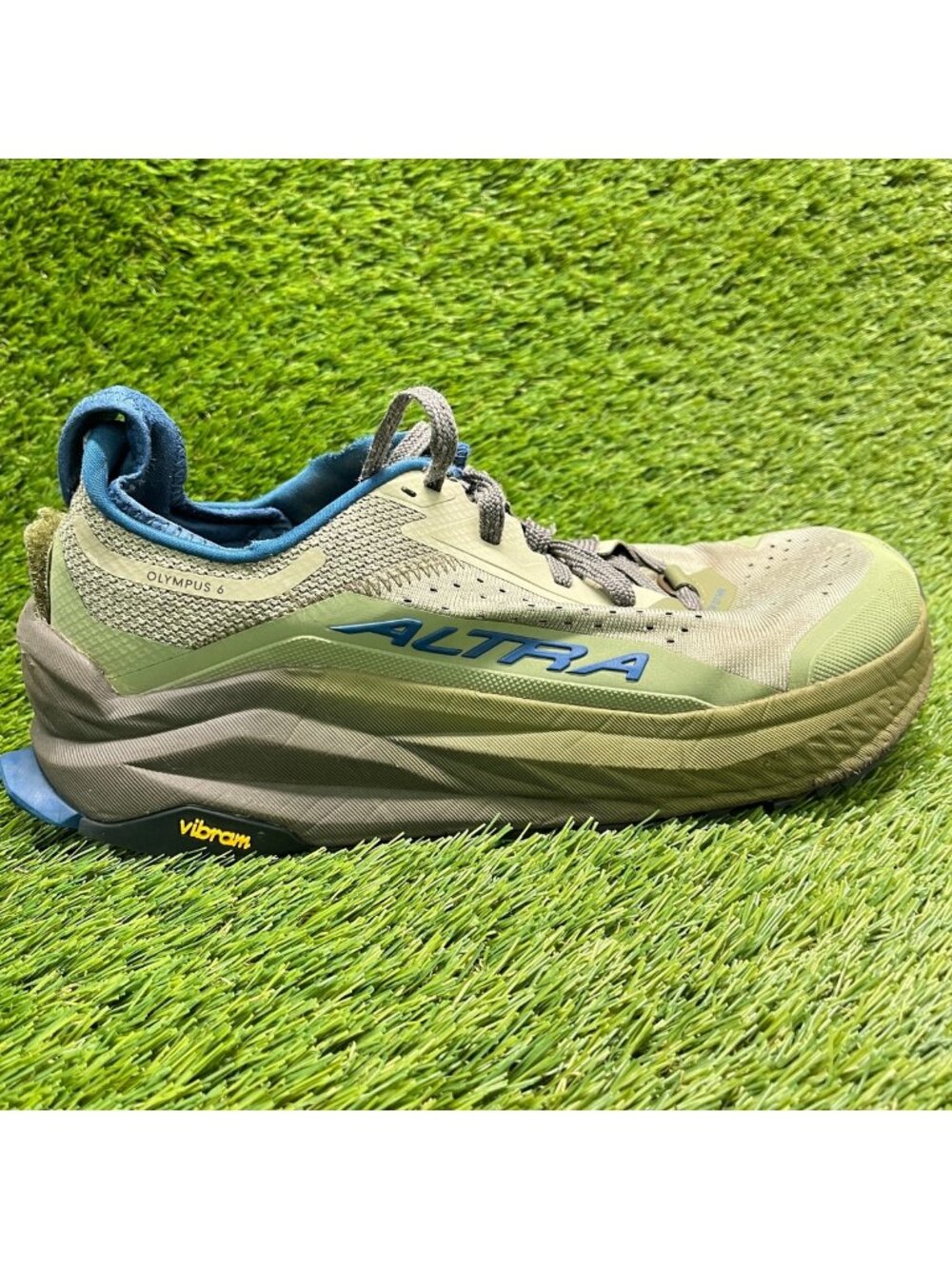 Altra Olympus 6 Mens Size 10.5 Olive Green Blue Athletic Running Shoes Sneakers